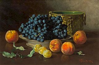 Edward Chalmers Leavitt, (American, 1842–1904), Still Life with Grapes and Peaches, 1879