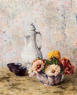 Dines Carlsen, (American, 1901-1966), Still Life with Porcelain and Flowers