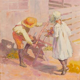 * Adam Emory Albright, (American, 1862-1957), Children Sawing Firewood, 1901