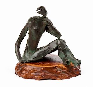 Abstract patinated bronze female figure