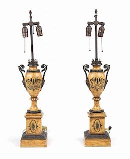 Pair of toleware urn-form lamps