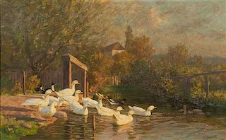 Gustav Mesmer, (German, b. 1865), Ducks in Pond
