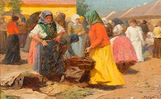 * Celesztin Pallya, (Hungarian, 1864–1948), Woman at Village Market