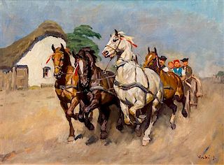 Janos Viski, (Hungarian, 1891-1987), Les checaux au gallop