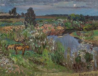 Boris Izrailovich Anisfeld, (Russian, 1879-1973), Horses at the Stream, 1934