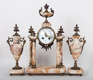 Napoleon III marble clock garniture