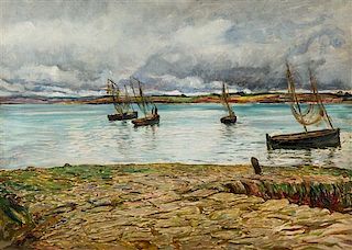 Robert Walker Macbeth, (British, 1848–1910), River Landscape with Boats