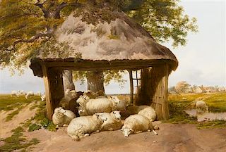 Thomas Sydney Cooper, (British, 1803-1902), A Flock of Sheep Sheltering in a Pasture