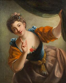 After Jean Raoux, (French, 1677-1734), Le silence, ou femme a la fenetre soutenant un rideau
