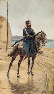 Alphonse Marie de Neuville, (French, 1835-1885), Soldier on Horseback