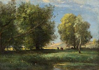 Achille Francois Oudinot, (French, 1820-1891), Cattle in Sunny Meadow