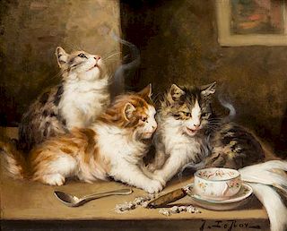 Jules Leroy, (French, 1833–1865), Playful Kittens