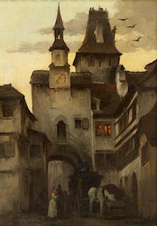 Jean-Charles Cazin, (French, 1841-1901), Village at Night