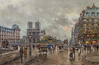 * Antoine Blanchard, (French, 1910-1988), Paris, rive gauche et Notre Dame
