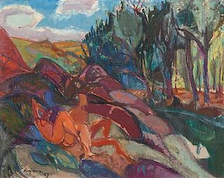 Jean Claude Aujame, (French, 1905–1965), Figures dans un paysage, 1949