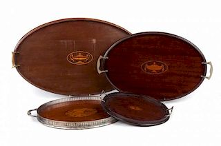 Four Edwardian inlaid mahogany tea trays