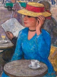Francois Gall, (French, 1912-1987), Jeune fille a la terrasse de cafe