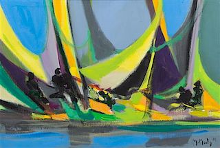 Marcel Mouly, (French, 1918-2008), Sailboats at Sea