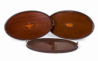 Three Edwardian inlaid mahogany tea trays