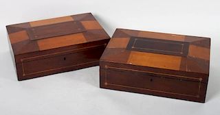 Two American mixed wood sewing boxes