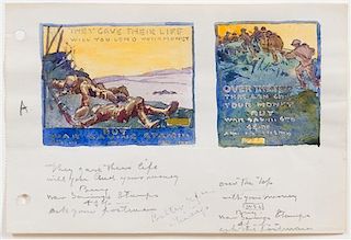 * Walter Ufer, (American, 1876–1936), Studies for the Fourth Liberty Loan Poster Program (a suite of 18 watercolor sketches on 9