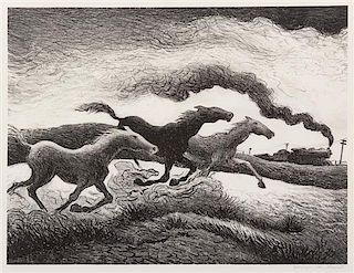 * Thomas Hart Benton, (American, 1889-1975), Running Horses, 1955