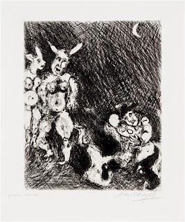 * Marc Chagall, (French/Russian, 1887-1985), Le Satyre et le Passant (pl. 57 from Fables de la Fontaine)