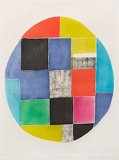 Sonia Delaunay-Terk, (Ukrainian, 1885-1979), Untitled (Circular Composition with Squares and Rectangles)