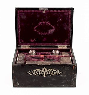 Victorian ebonized and inlaid toiletry box