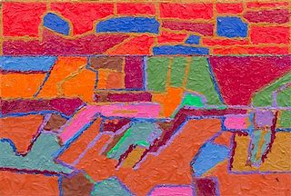 George Morrison, (American, 1919-2000), Structural Direction. Red Rock Variation: Lake Superior Landscape, 1984