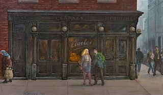 * Clyde Singer, (American, 1908-1998), On the Corner at Clarke's, 1980