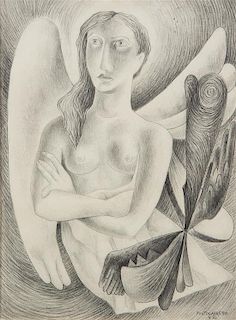 * Rene Portocarrero, (Cuban, 1912-1986), Untitled (Girl Angel), 1942