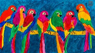 Walasse Ting, (American/Chinese, 1929-2010), Parrots