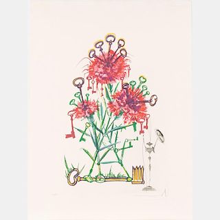 Salvador Dali (1904-1989) Carnation with Keys (Dianthus Carophillius cum Clavinibus Multibibis), Drypoint etching,