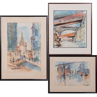 Alex Dery (20th Century) Three Works Depicting Cleveland, Pastels on paper,