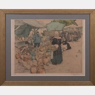 Tavic Frantisek Simon (1877-1942) Market Scene, Colored etching,