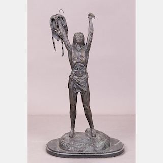 After Marshall Mitchell (b. 1917) The Victor (Indian with Hands Up), Bronze,