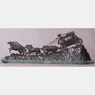 After Charles Marion Russell (1864-1926) Stagecoach, Bronze,