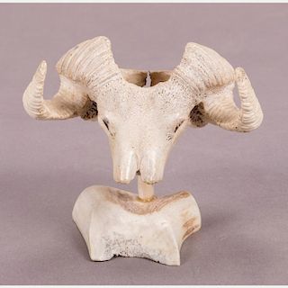Stan Hill (Canadian Mohawk Tribe, 1921-2003) Horned Skull, Carved big horned ram's bone,