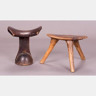 Two African Wooden Head Rests, 20th Century.
