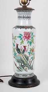 Two Chinese Famille Rose porcelain lamps