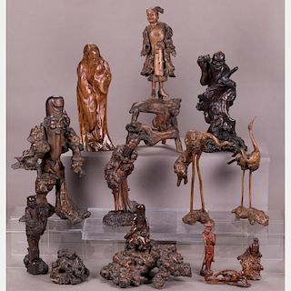 A Collection of Japanese Ikebana Carved Root Figures, Meiji and Showa Periods.