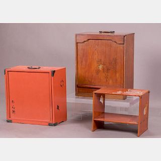 Two Japanese Traveling Shodana Cabinets, Showa Period,
