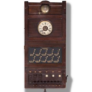 An Antique Oak Servant Annunciator with Bell by Partrick, Carter and Wilkins, c. 1889,