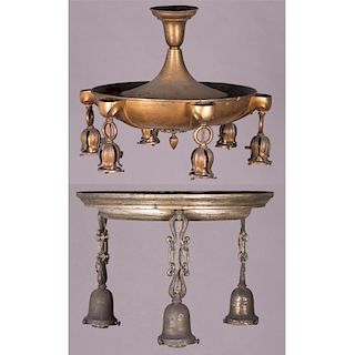 An Art Nouveau Gilt Brass Six Light Hanging Chandelier, 20th Century,