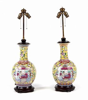 Pair of Chinese Export Famille Rose vase lamps