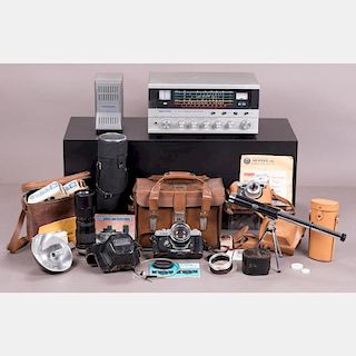 A Collection of Vintage Camera Equipment and Stellar 30x30mm Telescope, 20th Century,