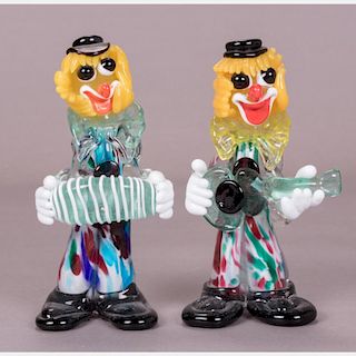 A Pair of Murano Colored Glass Clowns, 20th Century.