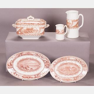 A Partial Set of Staffordshire Brown Transferware Serving Items, 20th Century.