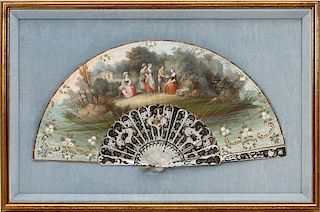 FRENCH HAND-PAINTED PLEATED FAN